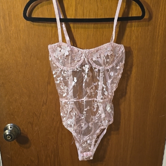 Sheer Pink Floral Bodysuit Lingerie S - Picture 1 of 3